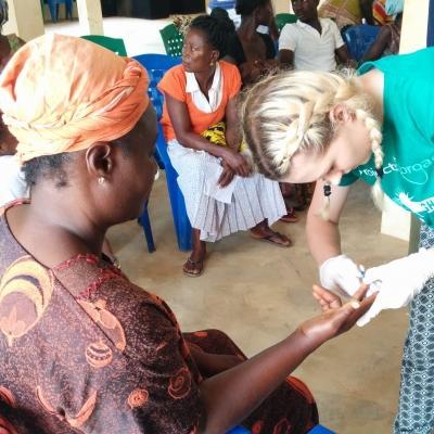 Projects Abroad internship student helping with screening at a medical outreach centre whilst on her public health internship in Ghana. Intern from Projects Abroad enhancing her work experience skills whilst on her public health internship in Ghana.